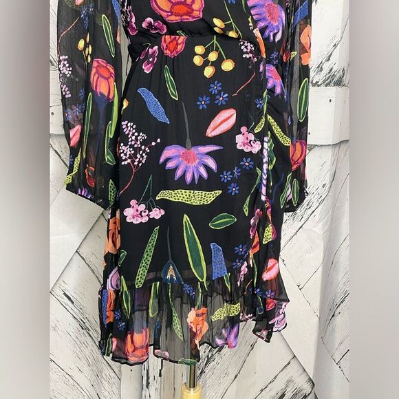 Baum Und Pferdgarten Dress Wrap-Effect Floral Print Georgette Mini Size 34 - Picture 6 of 13